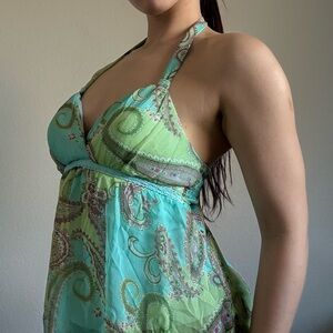 Jordache Green Paisley Halter Top